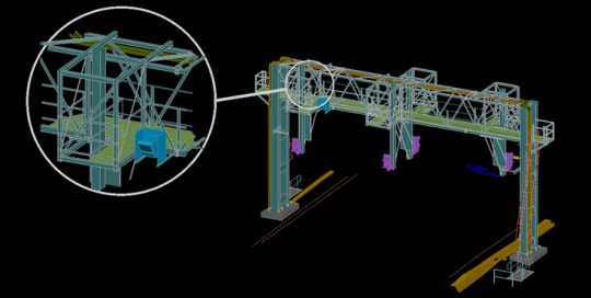 Railway Signal Gantry 3D CAD Model with Closeup