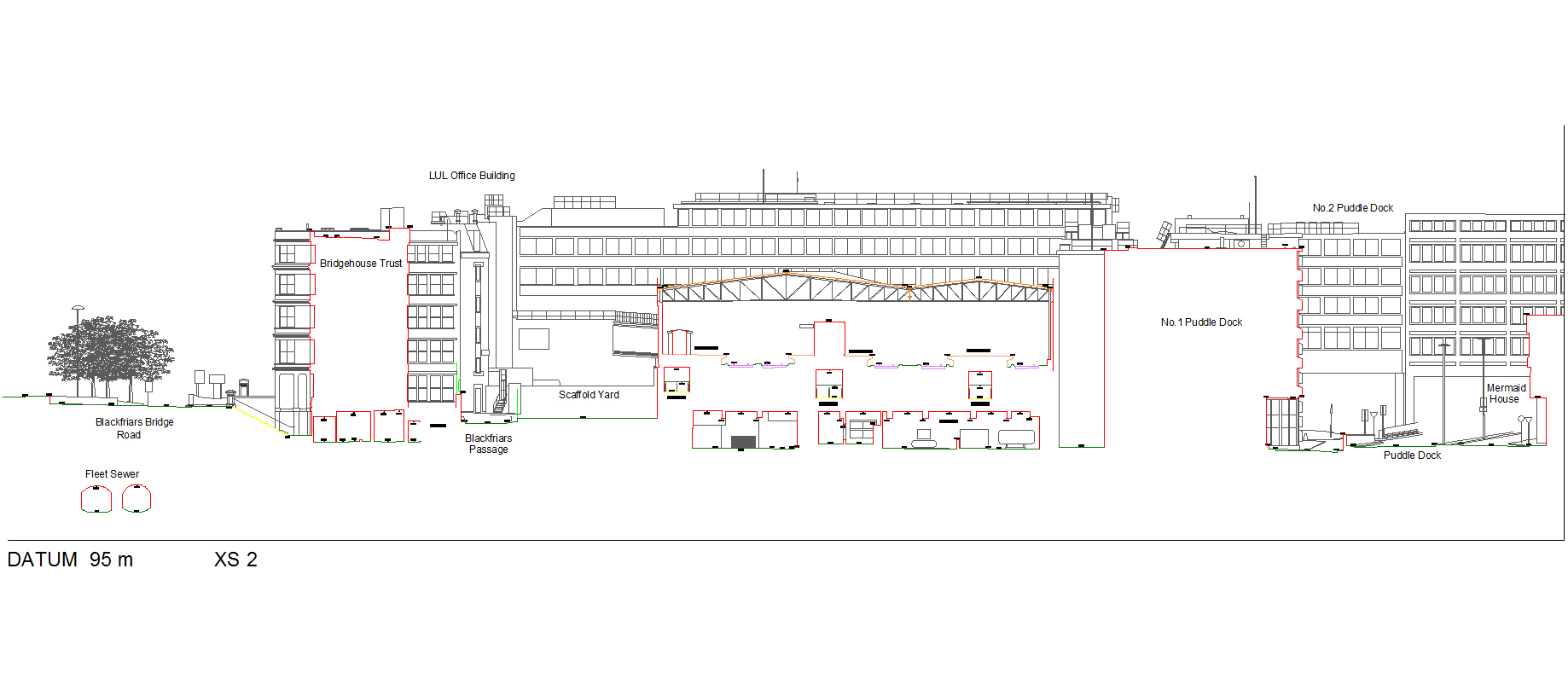 Sectional Elevation of Blackfriars Station and surrounding area