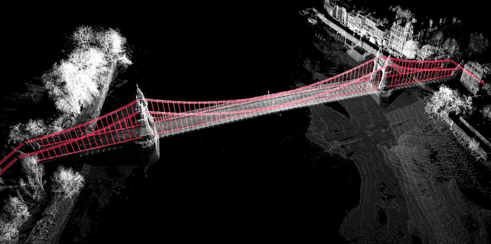 Pointcloud and modelled linework for Hammersmith Bridge.