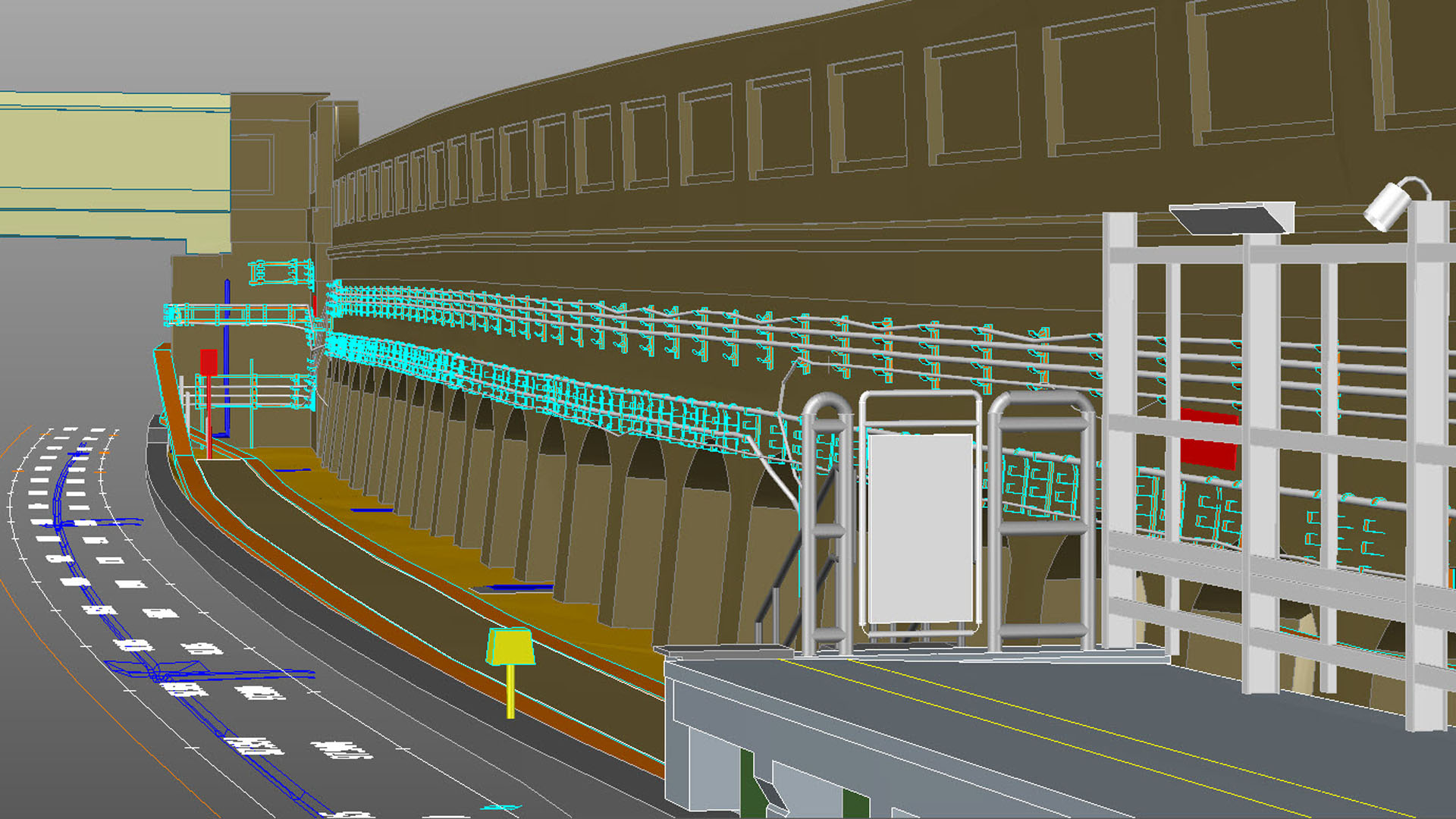 3D cad model of a retaining wall and cable holders