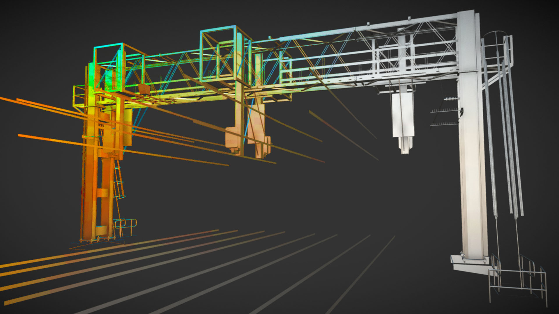 3D CAD model of a railway signal gantry